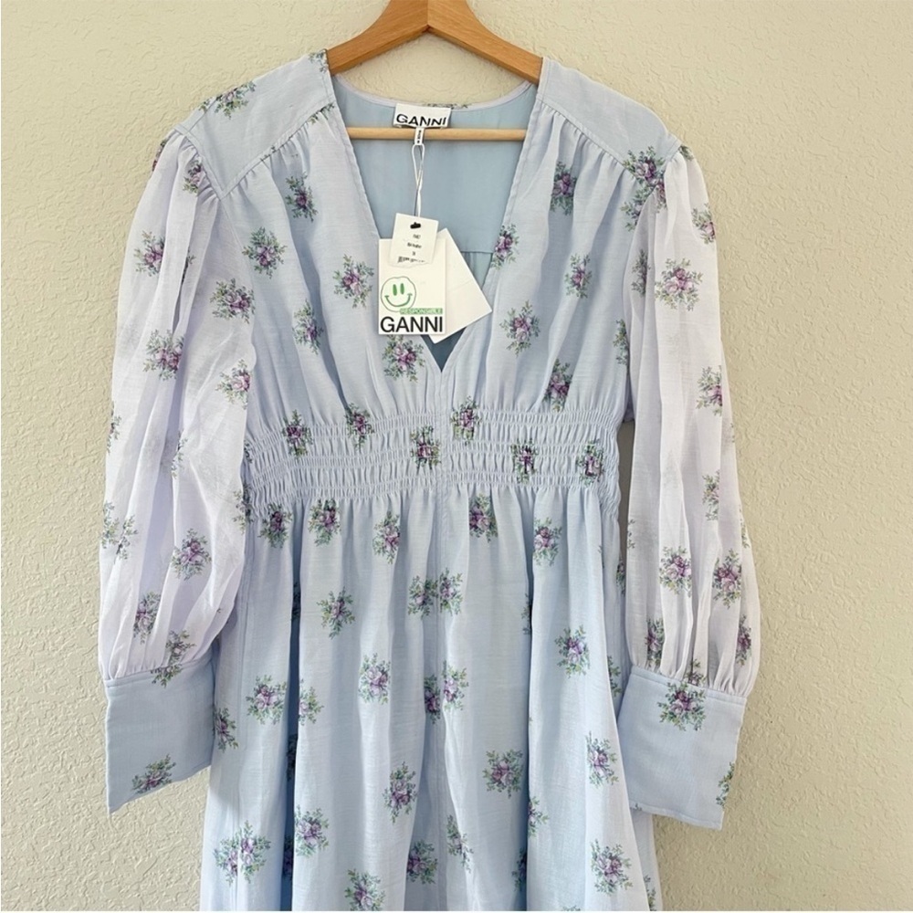 GANNI Light Blue Floral Midi Dress - Picture 5 of 13